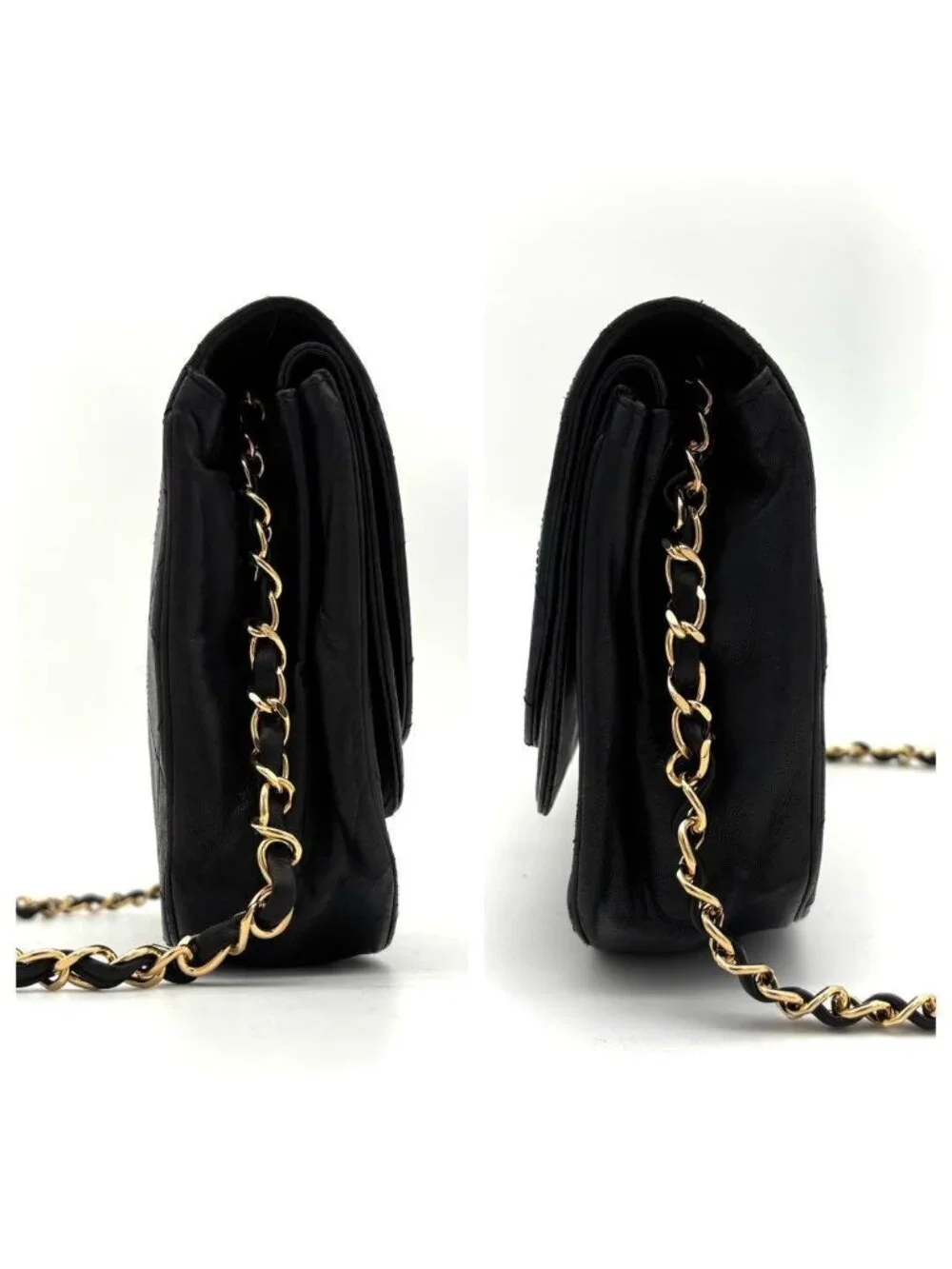 Chanel Quilted Chain Shoulder Bag Black Lambskin